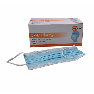 OP-Mundschutz Maske blau, elastische Ohrschlaufen, 50 Stck - Maske Typ II